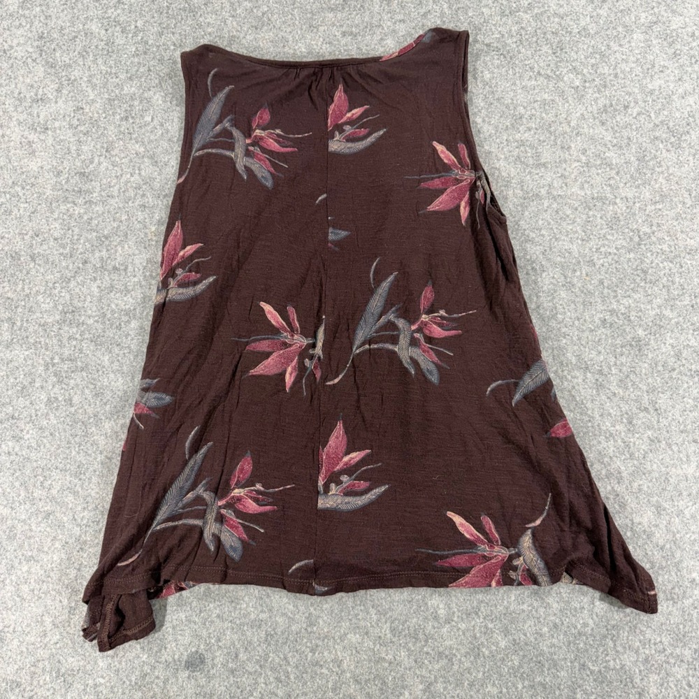 Lucky Brand Womens XS Burgundy Floral Pleated Keyhole Sleeveless Tank Top Slub - Picture 5 of 5